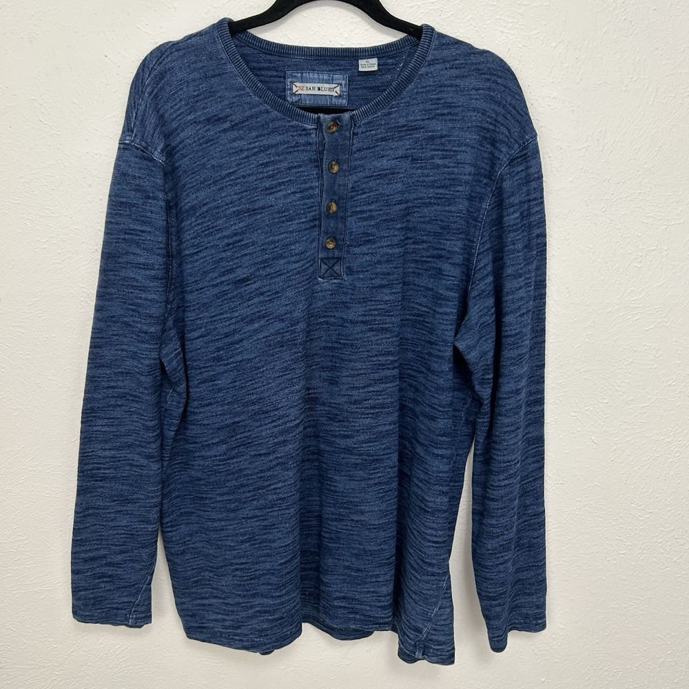 Men's Blue Long Sleeve Henley Shirt